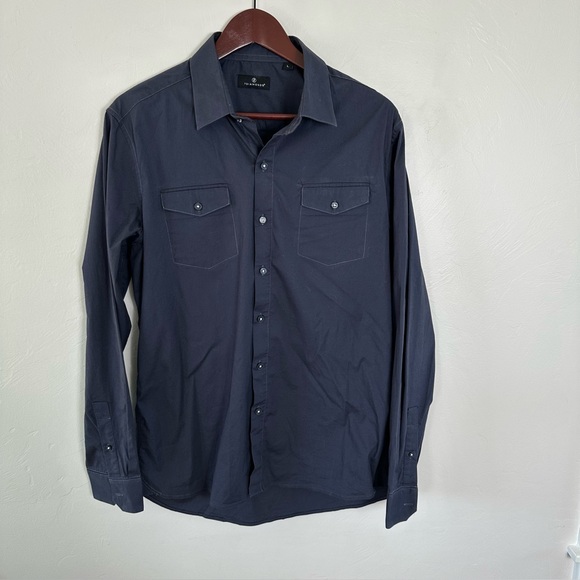 7 Diamonds Long Sleeve Button Down Collared Shirt Cotton Blend Blue L - Picture 1 of 4